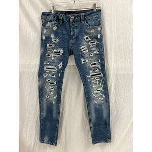Philipp Plein Super Straight Cut Denim in Baroque Blue size 30